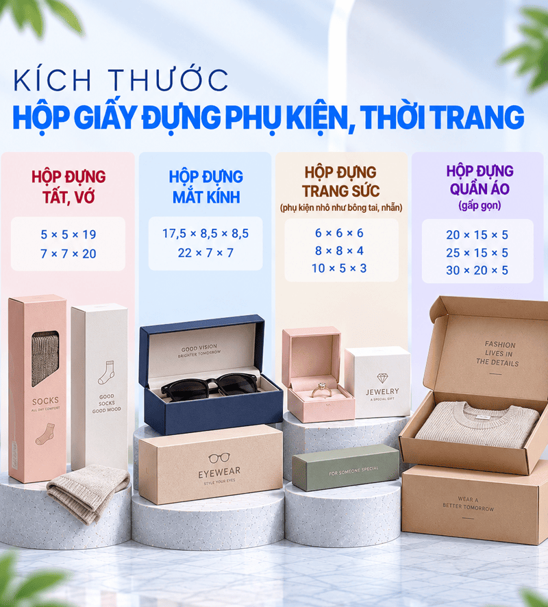 Kích thước hộp giấy đựng phụ kiện thời trang Kích thước hộp giấy đựng phụ kiện thời trang